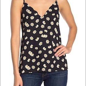 NWOT Socialite Scalloped Chiffon Tank Top Black Daisy Flower - SIZE M